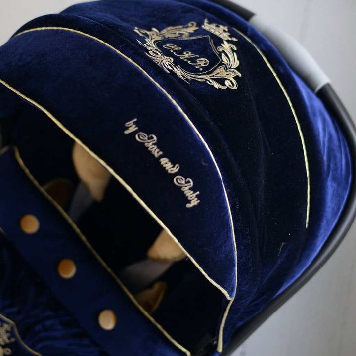 Royal Blue Velvet Baby Car Seat Cover Set with Embroidery