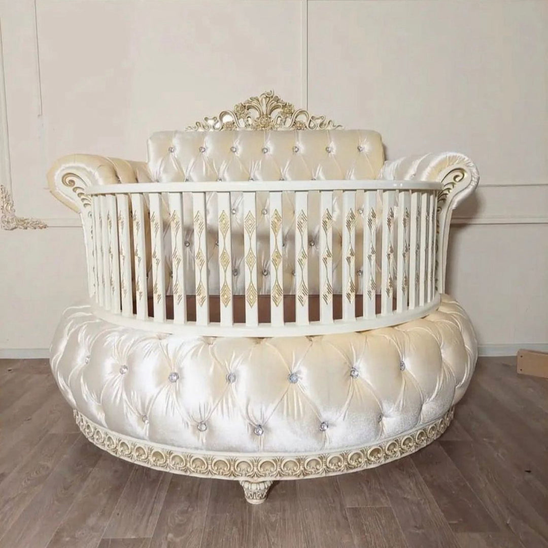 Royal Round Velvet Baby Crib with Rhinestones