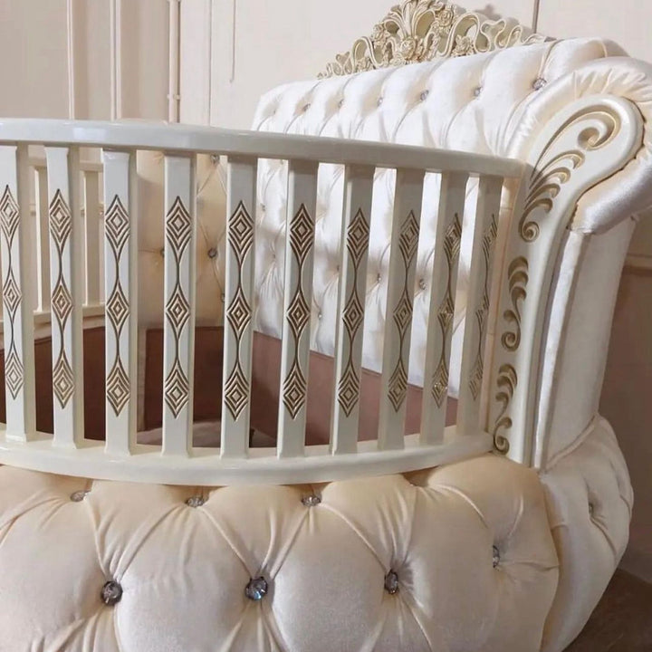 Royal Round Velvet Baby Crib with Rhinestones – Luxury Nursery
