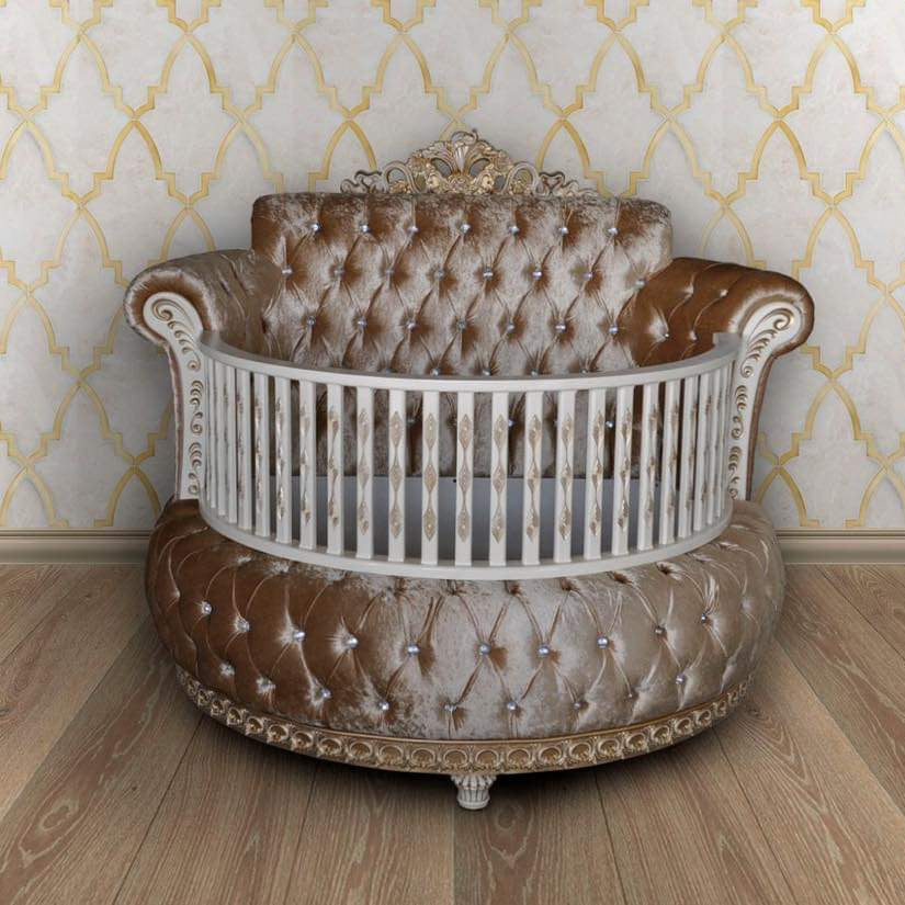 Royal Round Velvet Baby Crib with Rhinestones – Luxury Nursery