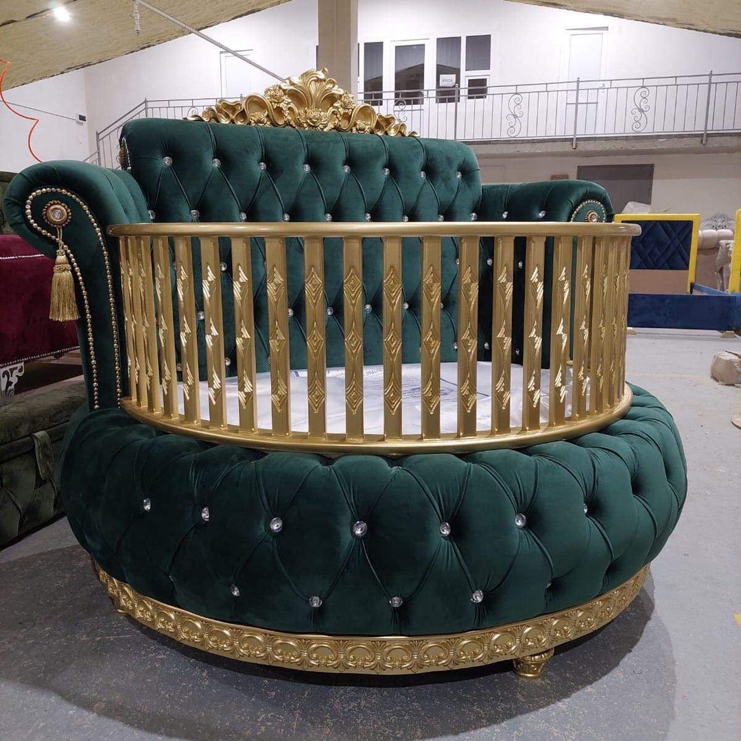 Royal Round Velvet Baby Crib with Rhinestones – Luxury Nursery