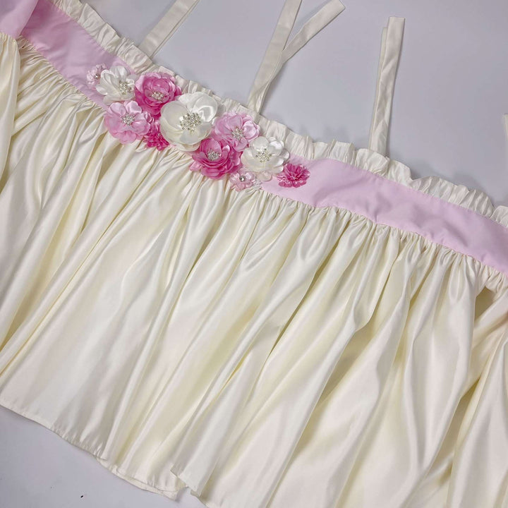 Ruffled Floral Ivory Crib full Bedding Set