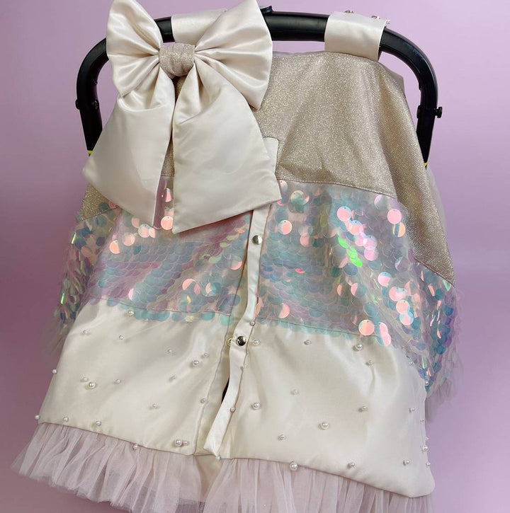Sequin Baby Car Seat & Stroller Cover with Bow Canopy