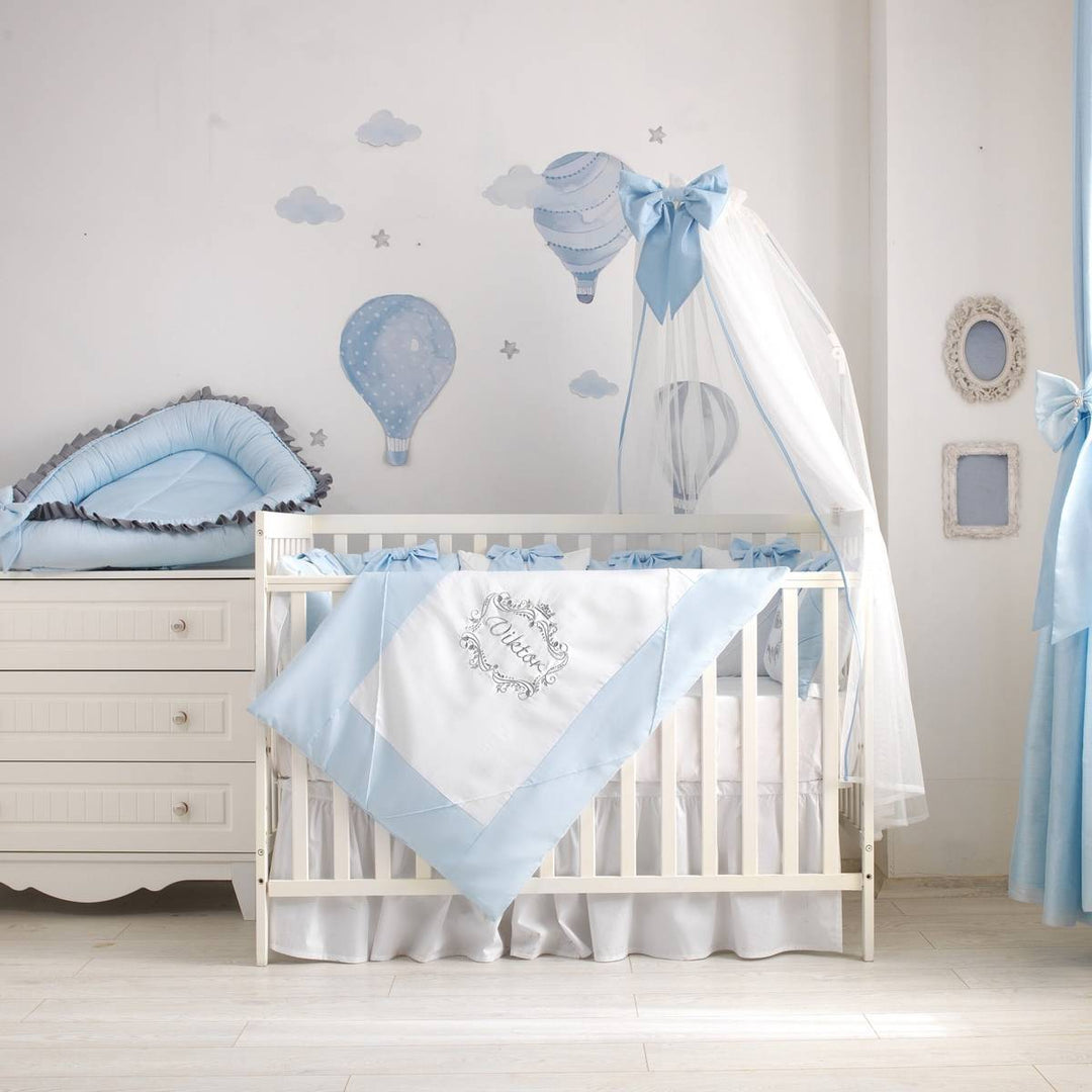 Soft Light Blue Baby Boy Crib Bedding Set with Bumper