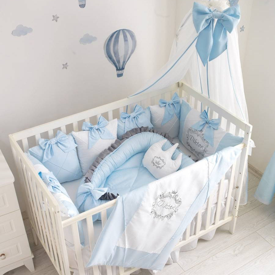 Soft Light Blue Baby Boy Crib Bedding Set with Bumper