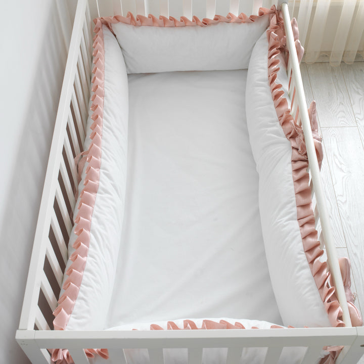 White Ruffled Crib Bedding Set