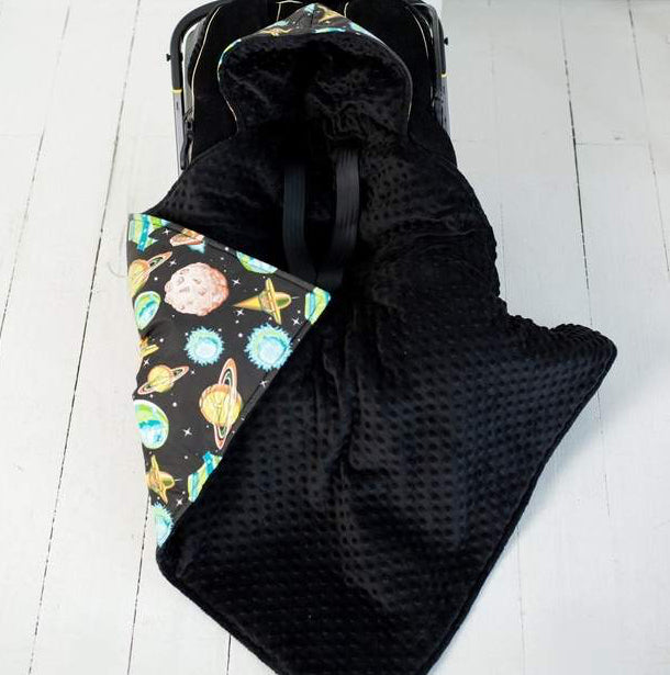 Personalized Space-Themed Hooded Baby Car Seat Blanket