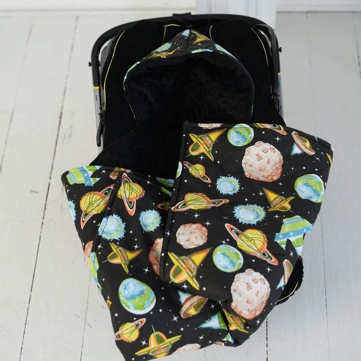 Personalized Space-Themed Hooded Baby Car Seat Blanket