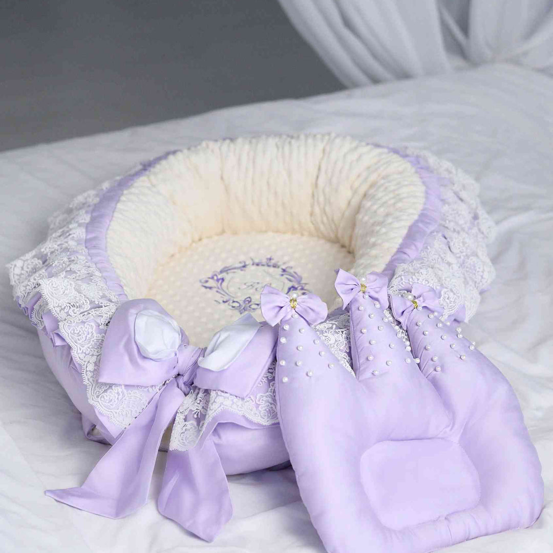 Lavender Baby Nest for Newborn | Name embroidered
