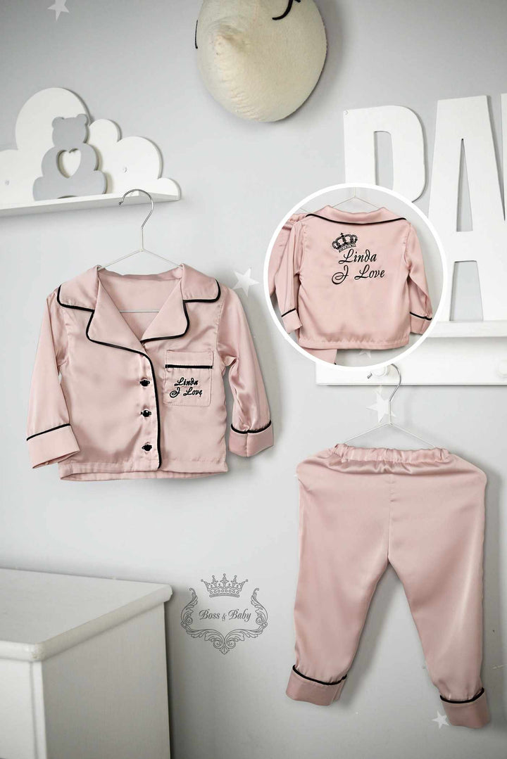 Personalized Pink Silk Baby Pajamas with Monogram