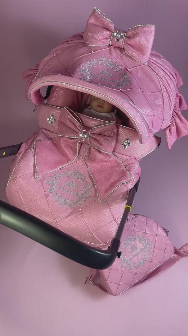 Pink Rhinestone Baby Car Seat & Stroller Cover with Bag