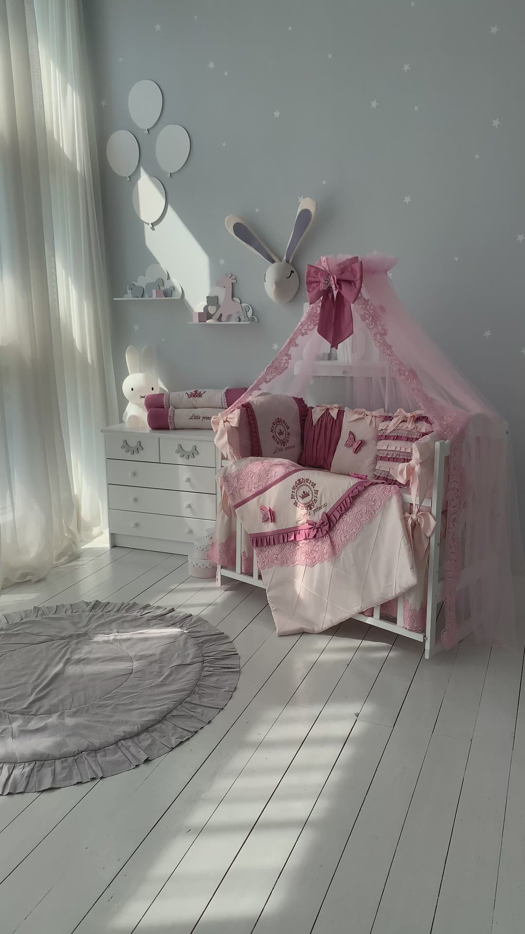 Pink and Ivory Baby Bedding Set | Luxury Princess Crib video