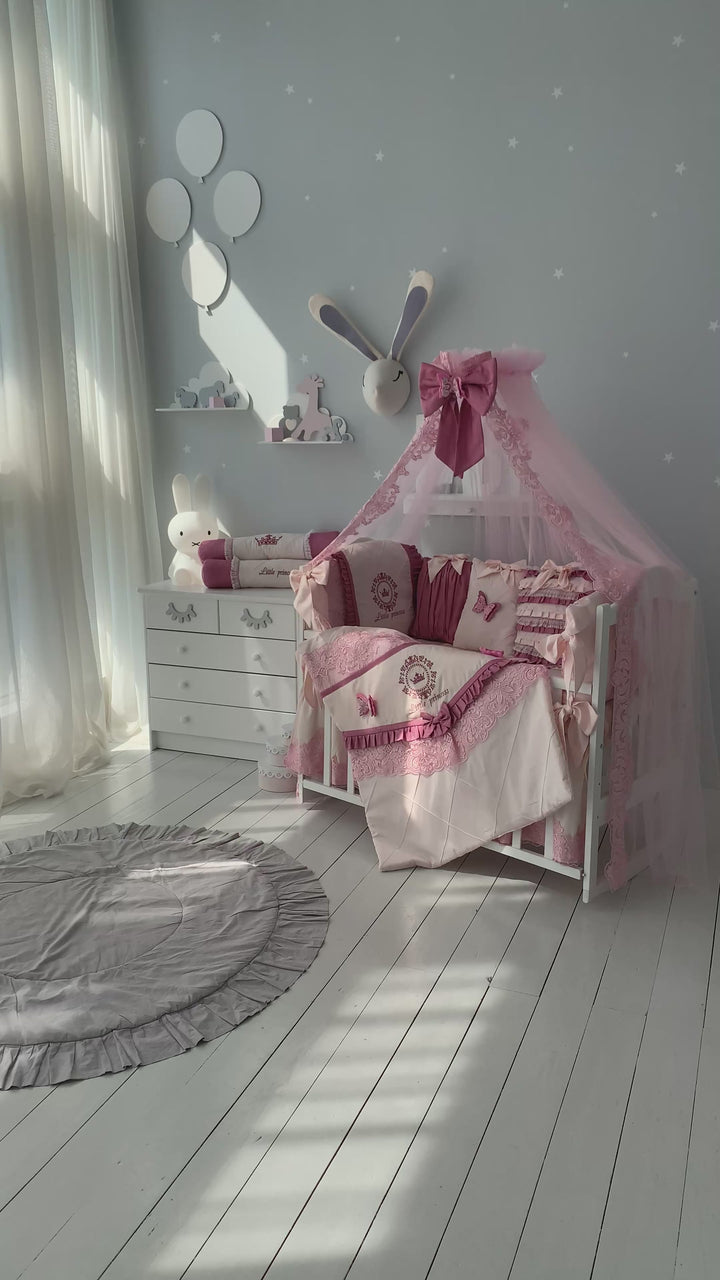 Pink and Ivory Baby Bedding Set | Luxury Princess Crib video