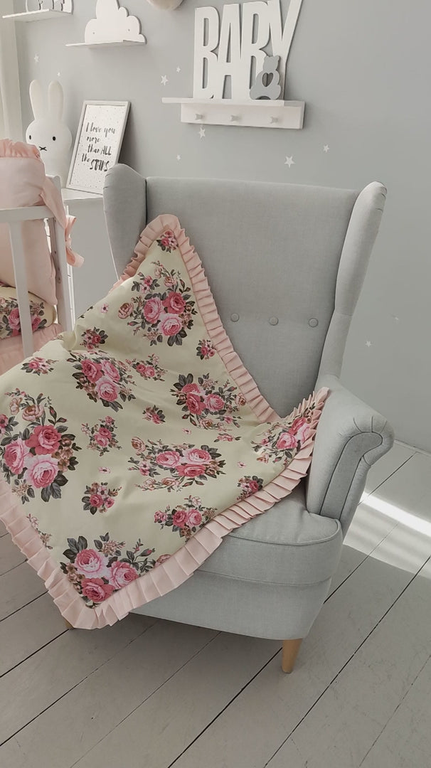 Peach Floral Baby Girl Crib Bedding Set with Skirt video