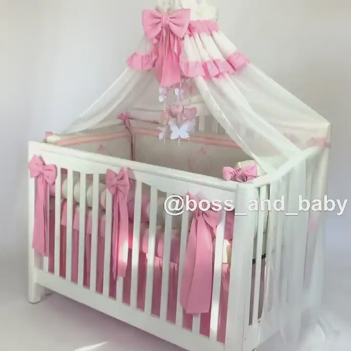 Purple Pink Baby Girl Crib Bedding Set with Canopy video