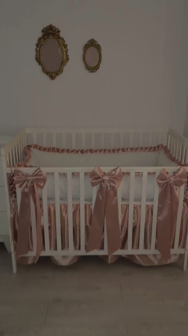 Pink & White Ruffled Crib Bedding Set video