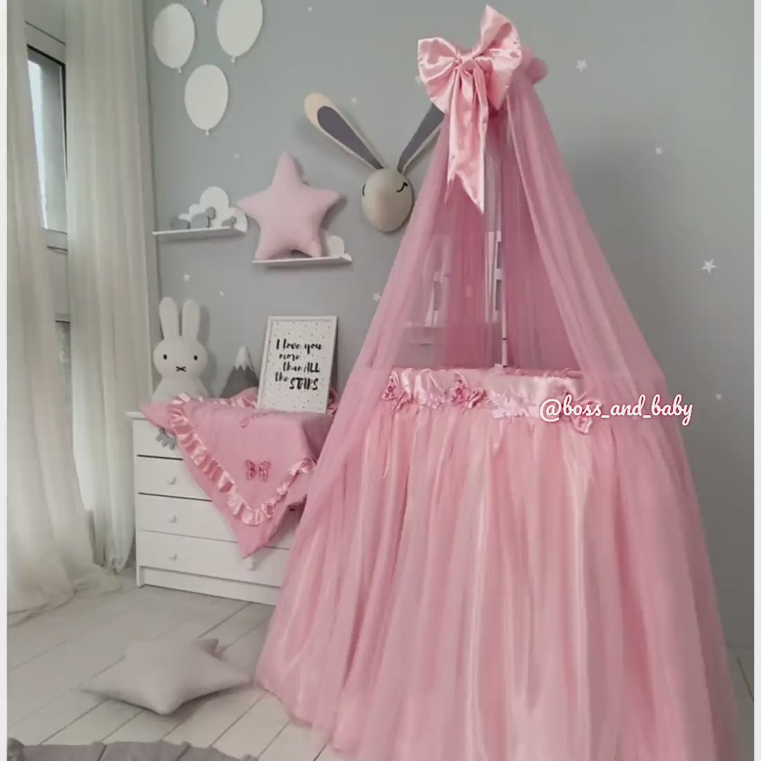 Custom Pink Baby Girl Crib Bedding Set Round Cribs & Bassinets video