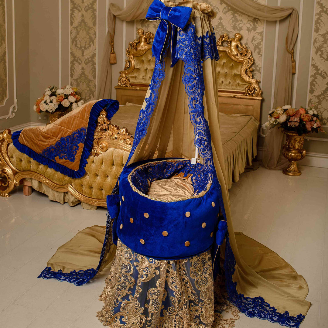 Detail view of premium velvet nursery accessory with lace embroidery and handcrafted finishing.