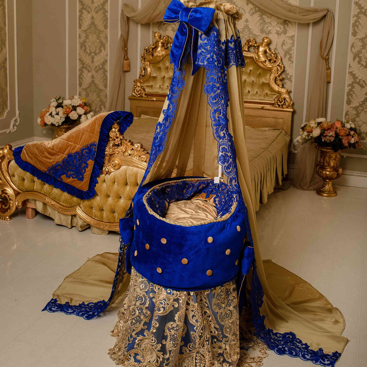 Detail view of premium velvet nursery accessory with lace embroidery and handcrafted finishing.