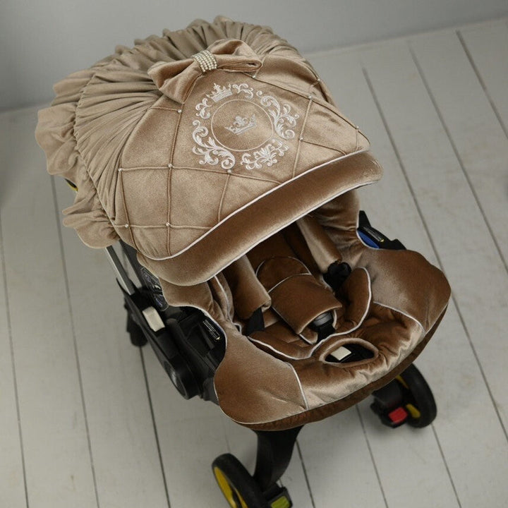 Beige Velvet Car Seat Cover with Rhinestones & Pearls