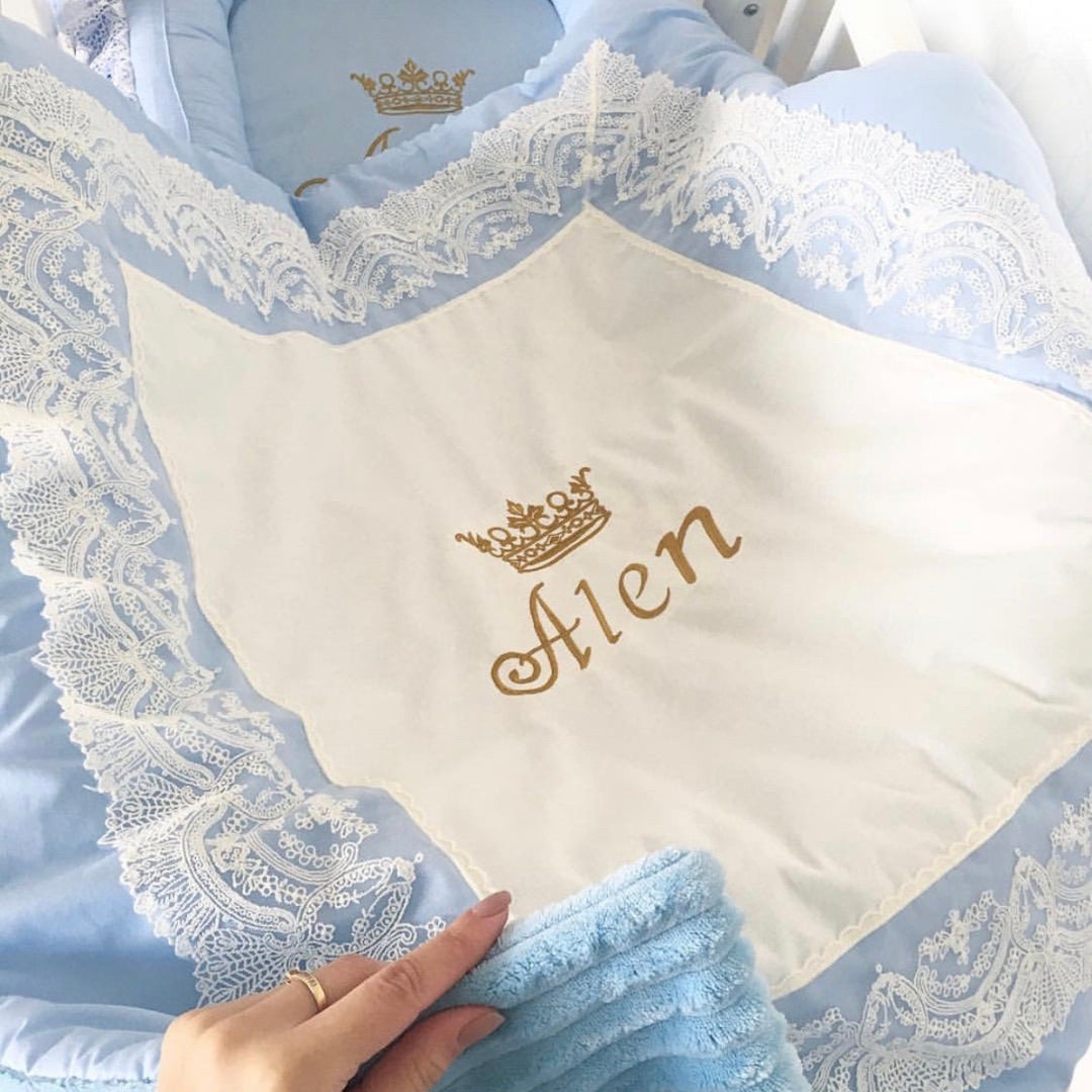 Blue & White Personalized Baby Boy Crib Bedding Set