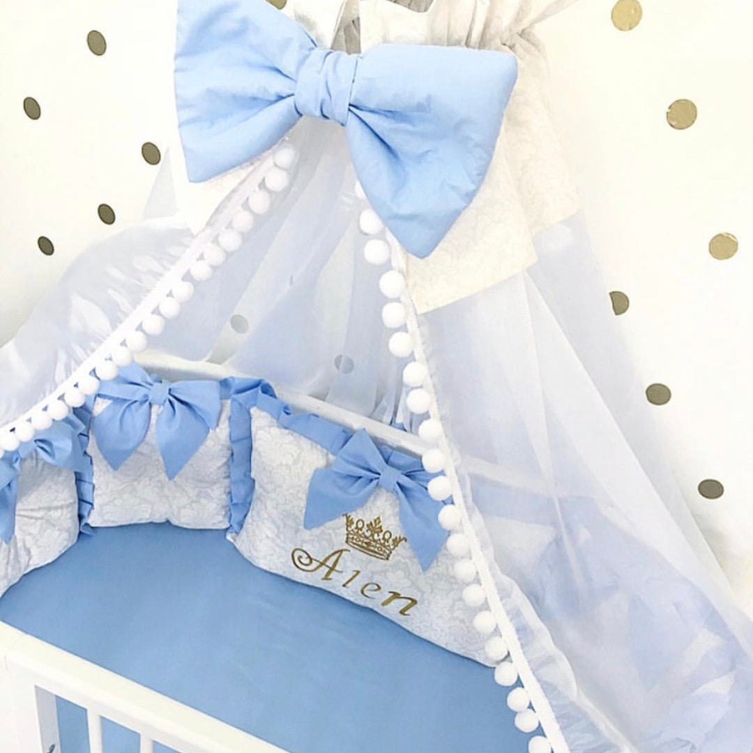 Blue & White Personalized Baby Boy Crib Bedding Set