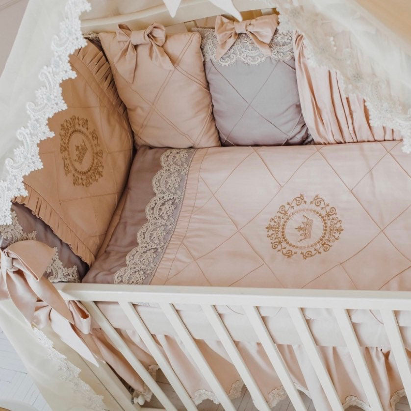 Cream Beige Crib Bedding Set – Neutral Baby Nursery Decor