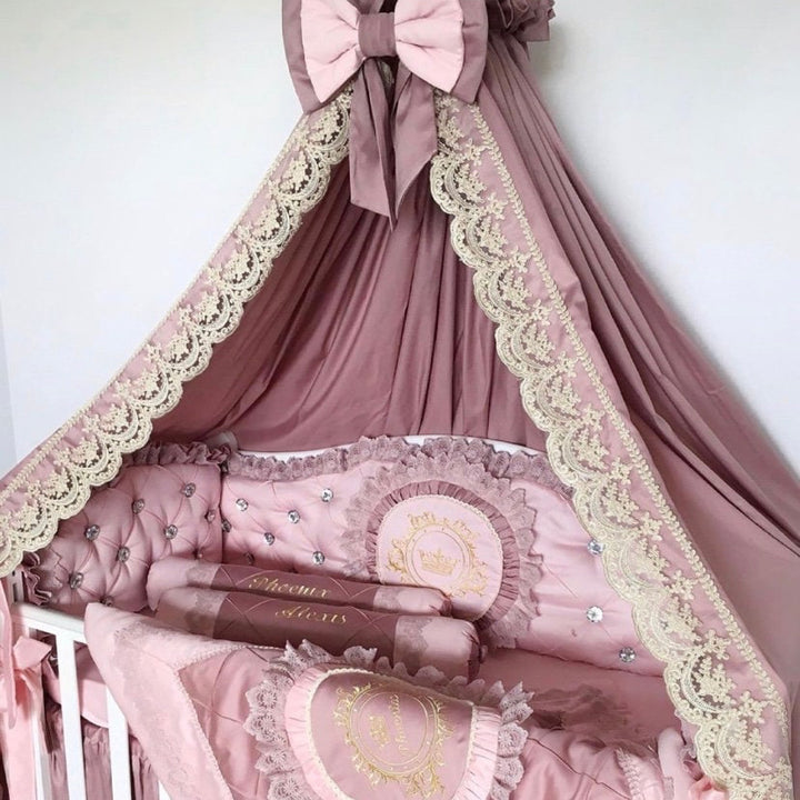 Luxury Pink Baby Girl Bedding Set with Lace & Ruffles