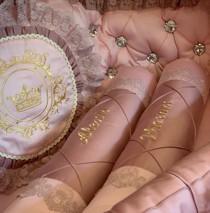 Pink Baby Girl Bedding Set with Lace & Ruffles